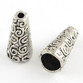 Style tibétain bouchons alliage de cône de perles, apetalous, sans cadmium et sans plomb, 9x18mm, trou: 2 mm, environ 568 pcs / 1000 g
