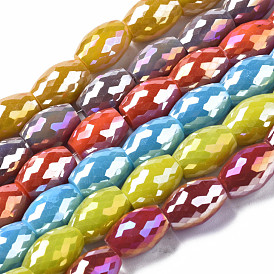 Electroplate Glass Beads Strands, AB Color Plated, Faceted, Oval