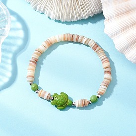 Черепаховый синтетический бирюзовый с натуральными бусинами из пресноводных ракушек, эластичные браслеты для мужчин и женщин