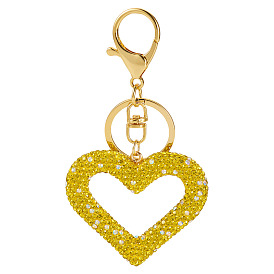 Брелки в форме сердца из полимерной глины ручной работы со стразами, с железными кольцами и застежками-карабинами, золотые