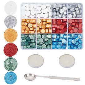 CRASPIRE 363Pcs DIY Stamp Making Kits, Including 6 Colors Sealing Wax Particles, Stainless Steel Spoon, Candle