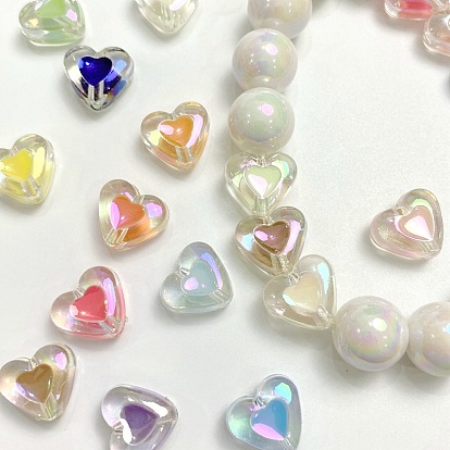 Transparent dripping oil small love plated color ab diy handmade beaded color mobile phone chain jewelry accessories loose beads
