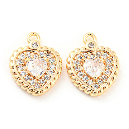 Латунные микро проложить кубического циркония прелести, без кадмия, без никеля и без свинца, со стеклом, сердце