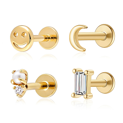 925 Sterling Silver Pave Cubic Zirconia Flatback Stud Earrings for Unisex, with Shell Pearl, Real 18K Gold Plated