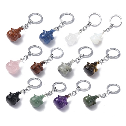 Natural/Synthetic Gemstone Keychains, with Iron Keychain Clasps, Ghost