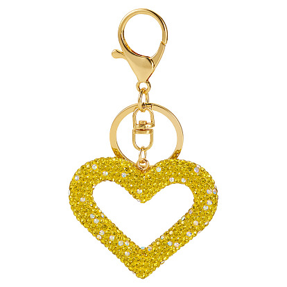 Брелки в форме сердца из полимерной глины ручной работы со стразами, с железными кольцами и застежками-карабинами, золотые