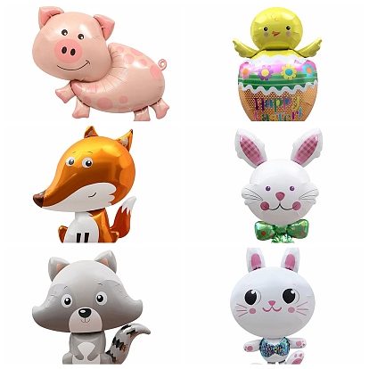 Animal Theme Aluminum Balloon, for Party Festival Home Decorations, Pig/Chick/Fox/Rabbit/Raccoon Pattern