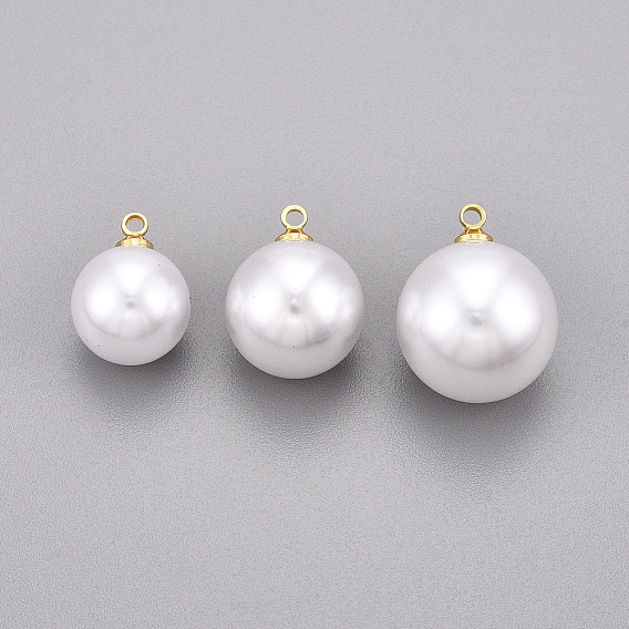 Подвески из латуни и АБС-пластика с имитацией жемчуга, круглые подвески, долговечный, без никеля 