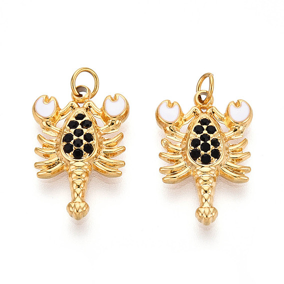 304 нержавеющей стальной эмали подвески, с соединительным кольцом и стразами, реальный 18 k позолоченный, подвеска в форме лобстера, ионное покрытие (ip)