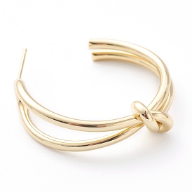Brass Stud Earrings, Half Hoop Earrings, Long-Lasting Plated, Knot