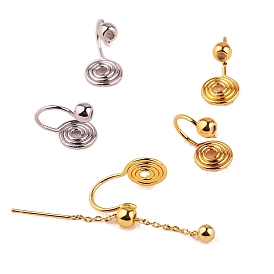 Brass Clip-on Earring Findings, Spiral Earring Hooks with Cup, with Silicone