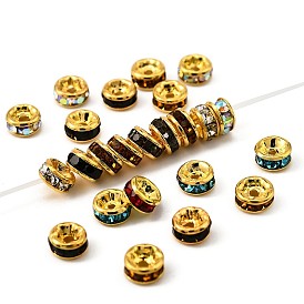 Brass Grade A Rhinestone Spacer Beads, Golden Plated, Rondelle, Nickel Free, Rondelle