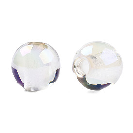 Transparent Resin European Beads, Pearl Luster Plated, Large Hole Beads, Round