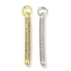 Rack Plating Brass Micro Pave Clear Cubic Zirconia Pendants, Long-Lasting Plated, Cadmium Free & Lead Free, Stick