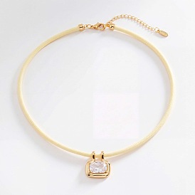 304 Подвеска из нержавеющей стали в форме прямоугольника с прозрачными кубическими циркониями, ожерелье на хлопковом шнурке для женщин, золотые