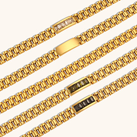 Luxury 18K Gold Plated Stainless Steel Zircon Inlaid Bracelet Chain Necklace for Women