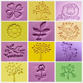 Transparent Resin Stamps, DIY Handmade Soap Stamp Chapters, Clear, Sheep/Tree/Butterfly/Flower/Bird/Clover/Word Pattern