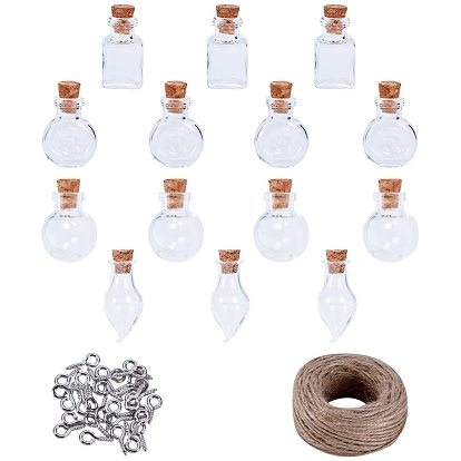 Glass Jar Glass Bottles, with Iron Screw Eye Pin Bail Peg and Jute Twine