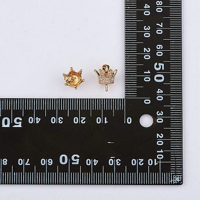 10 pcs pendentifs en laiton micro pavé de zircone cubique peg bails, pour perle à moitié percée, sans nickel, couronne, or