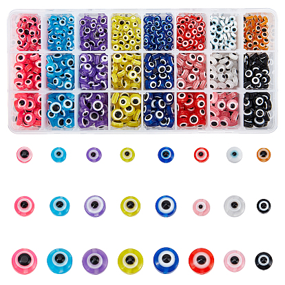 720Pcs 24 Style Resin Beads, Flat Round, Evil Eye