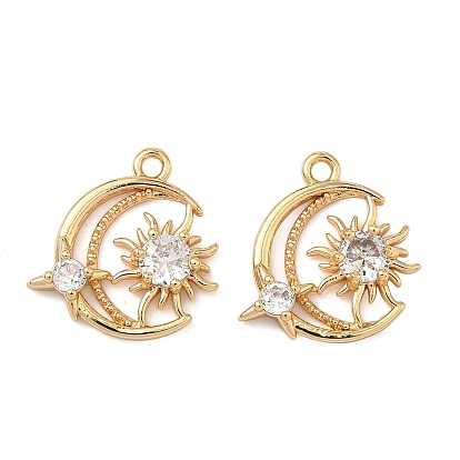 Латунные подвески в виде луны и солнца, инкрустированные кубическим цирконием., реальный 18 k позолоченный