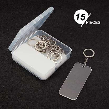Benecreat diy fermoirs porte-clés acrylique transparent faisant des kits, y compris les grands pendentifs blancs rectangulaires,  Porte-clés en étoile fer 