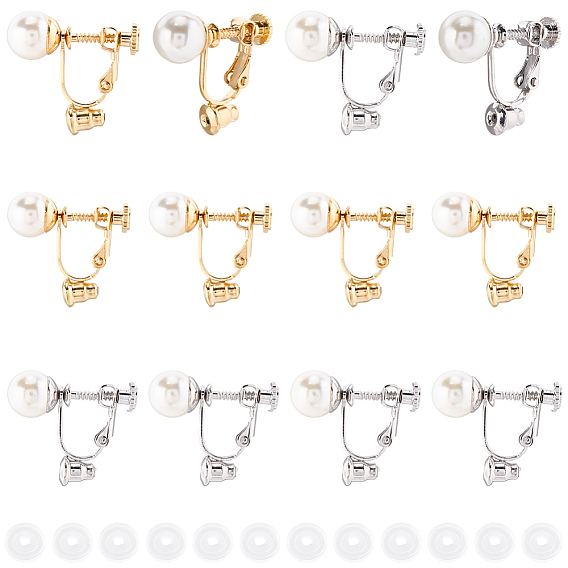 24 шт. 2 цвета 316 фурнитура для сережек-клипс из хирургической нержавеющей стали, для не проколотых ушей, с абс-бусинами и удобными силиконовыми подушечками