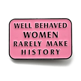 Black Alloy Brooch, Enamel Pins, Rectangle with Word Well Behaved Women Rarely Make History