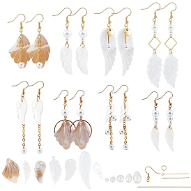 SUNNYCLUE DIY Earring Making Kits, Including Natural Freshwater Shell & Alloy Pendants, Glass Pearl Beads, Brass Linking Rings & Earring Hooks & Cable Chains