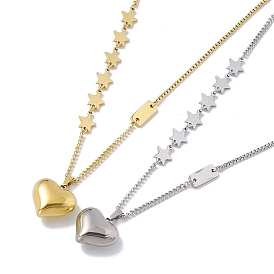 304 Stainless Steel Heart & Star Pendant Necklace for Women