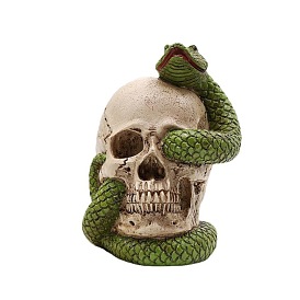 Resin Skull with Snake Statues, for Halloween Decoration