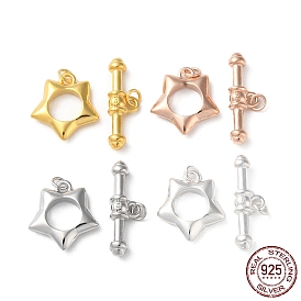 925 Sterling Silver Toggle Clasps, Long-Lasting Plated, Star with 925 Stamp