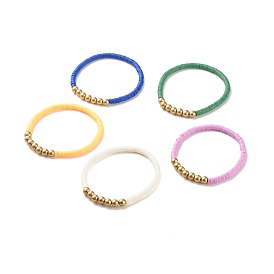 Handmade Polymer Clay Heishi Surfer Stretch Bracelet with Acrylic, Preppy Bracelet for Women