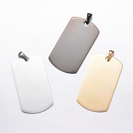 Placage ionique (ip) 304 pendentifs en acier inoxydable, estampillage rectangle de balise vierge