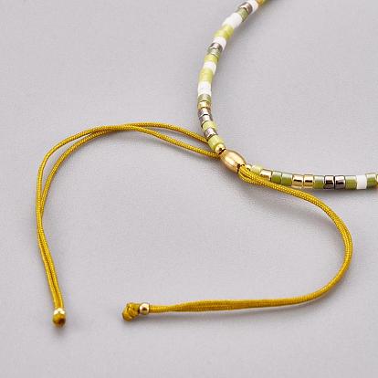 Adjustable Gemstone Braided Bead Bracelets, with Nylon Cord and Seed Beads/Heishi Beads