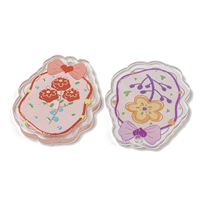 Transparent Acrylic Pendants, Flower with Bowknot