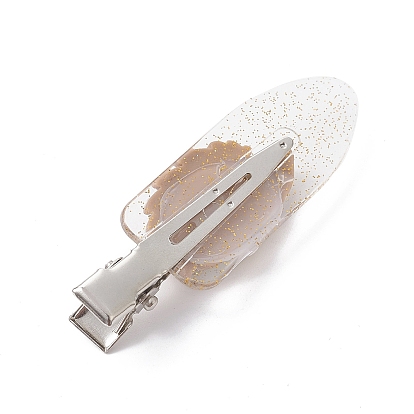 Forest Animal Theme Opaque Resin Alligator Hair Clips, with Glitter Alloy & Plastic Clip, for Girls