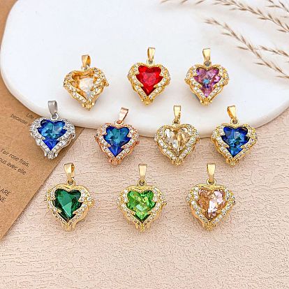 Латунные микро проложить кубического циркония подвески, сердце прелести, золотые