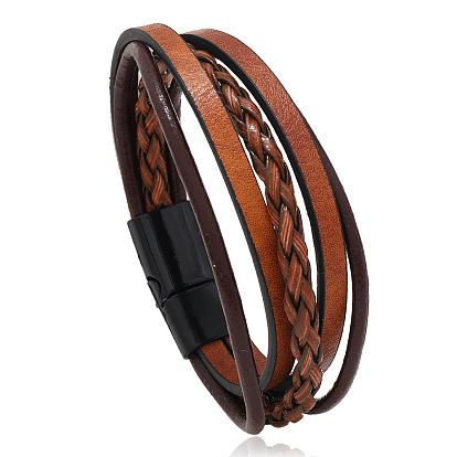 Retro Minimalist Leather Magnetic Clasp Bracelet for Men - Trendy European and American Style Jewelry