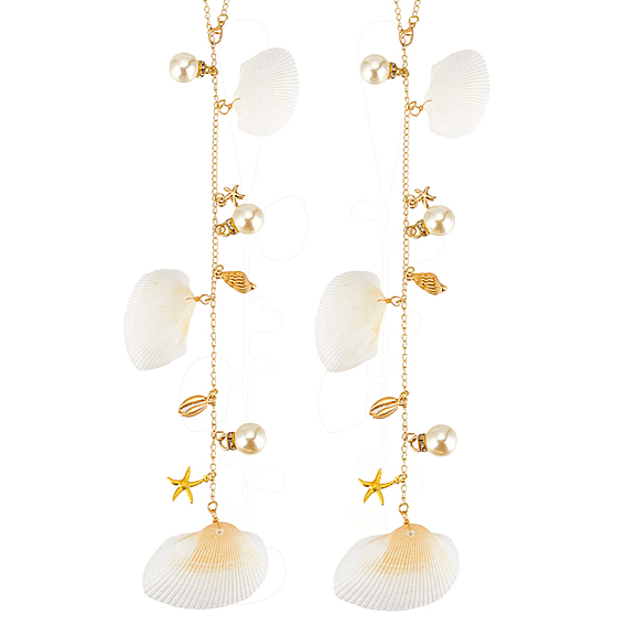 2 шт. подвесные украшения из ракушек и сплавов, с латунной цепочки и легированной Lobster Claw пряжек