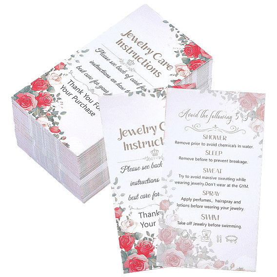 240Pcs Floral Print Paper Care Instructions Cards, Rectangle with Word