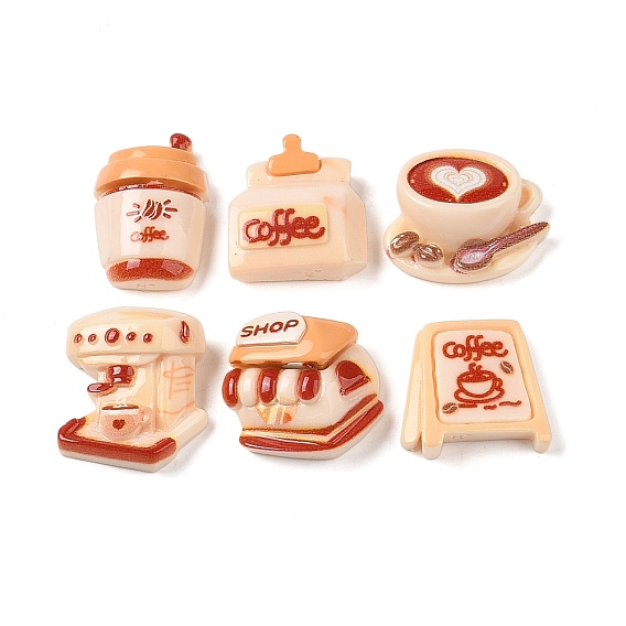 Кофейная тема, непрозрачная смола, декодированные кабошоны, Кофейня/тротуарная вывеска/кофеварка/сумка/чашка/напиток