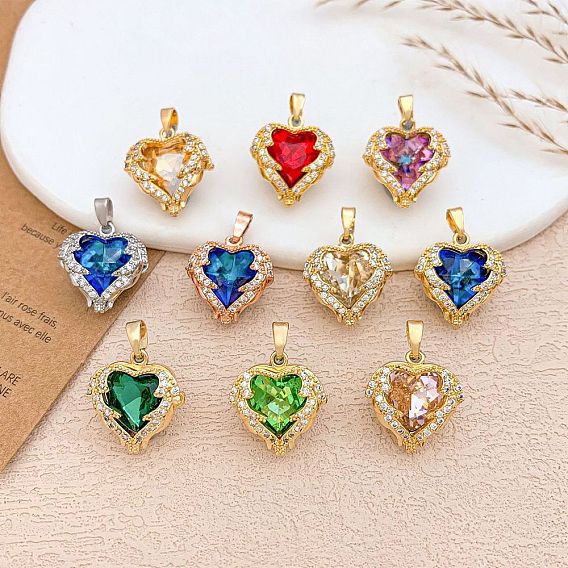 Латунные микро проложить кубического циркония подвески, сердце прелести, золотые