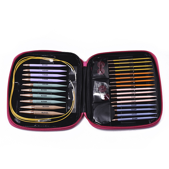 Strickwerkzeug-Sets, Poly Rundstricknadeln, Stichhalter, Matte, Stahldraht, Hilfsmittel für Schlaufenstifte, Metallrohr zur Verlängerung, Dichtung, Roségold