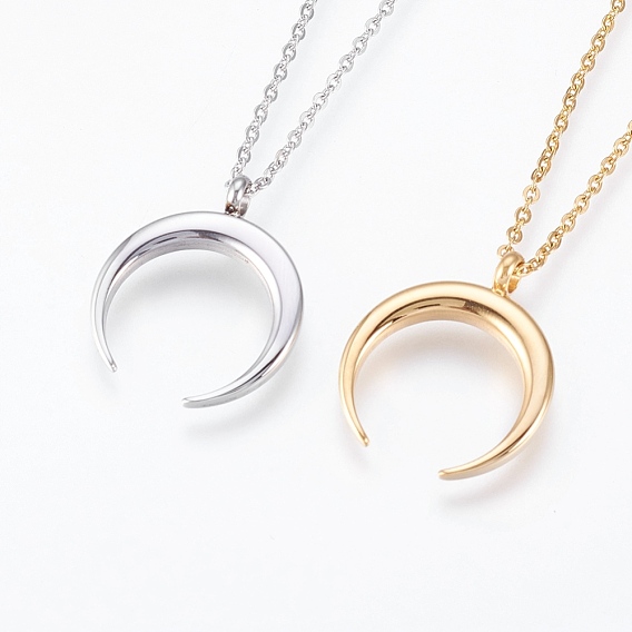 304 Stainless Steel Pendant  Necklaces, Double Horn/Crescent Moon