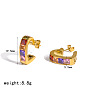 304 Stainless Steel Micro Pave Cubic Zirconia Stud Earrings, Half Hoop Earrings, Golden