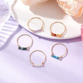 Кольца с бусинами из натурального апатита, натурального сердолика, натурального аметиста и натурального мохового агата, с экологически чистой медной проволокой