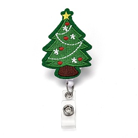 Christmas Tree Felt & ABS Plastic Badge Reel, Retractable Badge Holder, with Iron Alligator Clip, Platinum