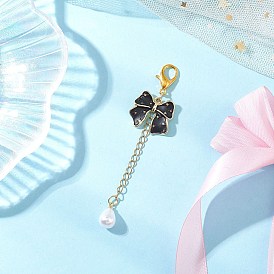 Подвесные украшения из эмалевого сплава с бантом и АБС-пластика с имитацией жемчуга, с цинковым сплавом застежками омаров коготь
