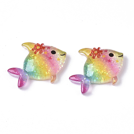 Resin Cabochons, with Glitter Powder, Fish, Colorful
